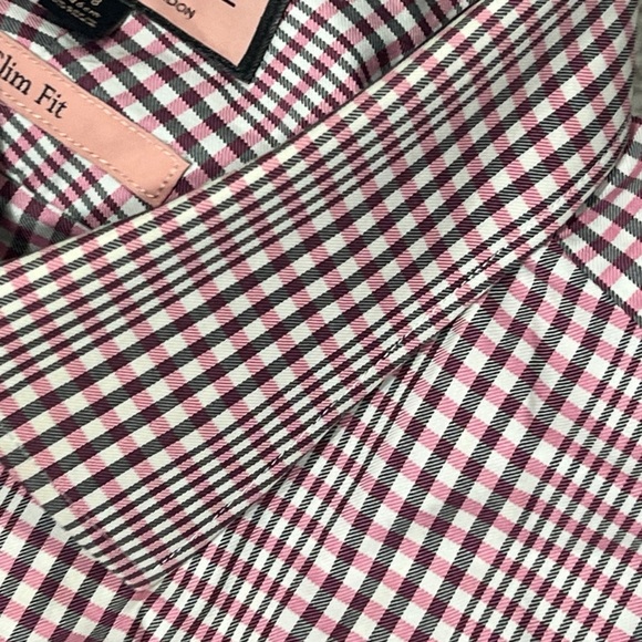 Thomas Pink Button Down Pink Plaid Long Sleeve Dress Suit Shirt Mens - Picture 4 of 5